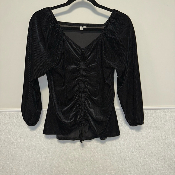 Cato Black Gothic Goth V-Neck Cinched Long Sleeve velvet Boho Top Size Medium - Picture 6 of 8